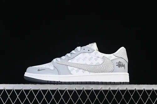 All categories Air Jordan Jordan series basketball shoes Air Jordan 1 Low High-end customized low-top sneakers Travis Scott x Fragment Design x Air Jordan 1 Low OG SP AJ1 Joe 1 Stucci co-branded light gray print low-top cultural casual sneakers DZ5899-026